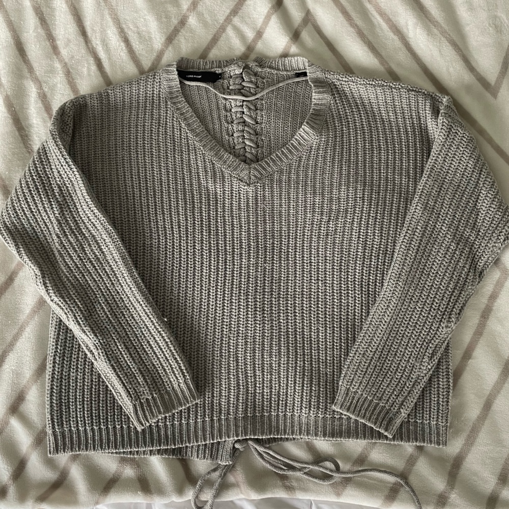 Vero Moda Oversized Women’s Gray Knit Sweater with Tie Up Back Detail Size Small